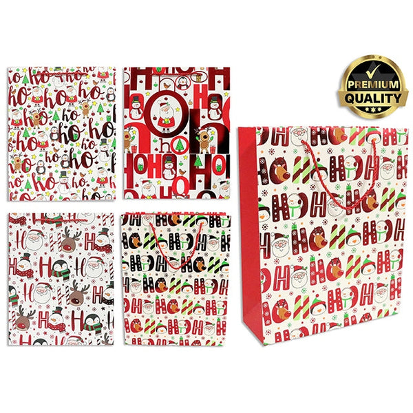 Christmas Foil Hot Stamp HOHOHO Premium Matte Gift Bag - Jumbo. 4 Assorted, 1 per