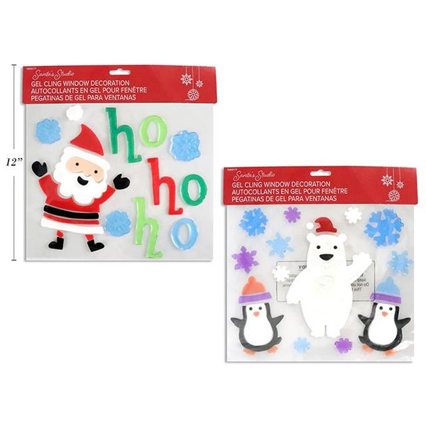 Christmas Gel Window Cling Decoration. 4 Assorted Styles, 1 per