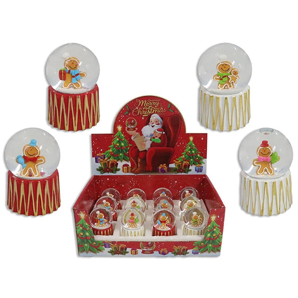 Christmas Gingerbread Water Globe with Resin Embossed Base. 4 Assorted, 1 Per