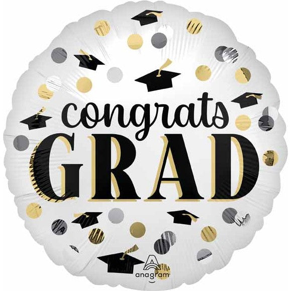 Congrats Grad 18" Dots & Caps Foil Balloon