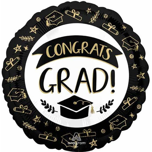 Congrats Grad 18" Foil Balloon with Caps and Scrolls