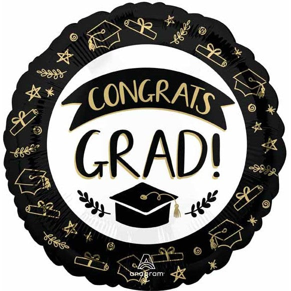 Congrats Grad 18" Foil Balloon with Caps and Scrolls