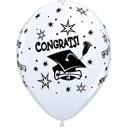 Congrats Grad Cap 11" White Latex Balloons, 50 Count