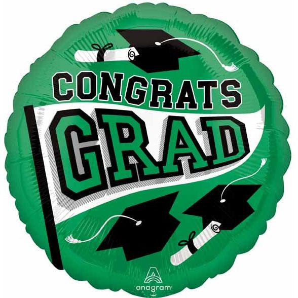 Congrats Grad School Spirit 18" Green Foil Balloon