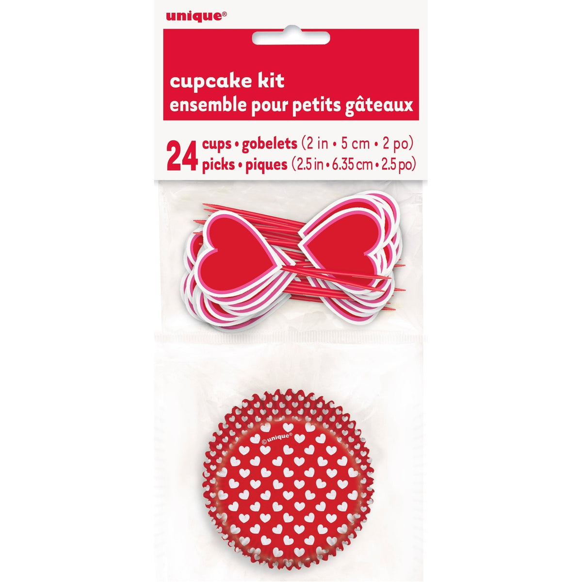 Cupcake Kit - Heart Picks and Cups, Valentine's Day, 24 Count