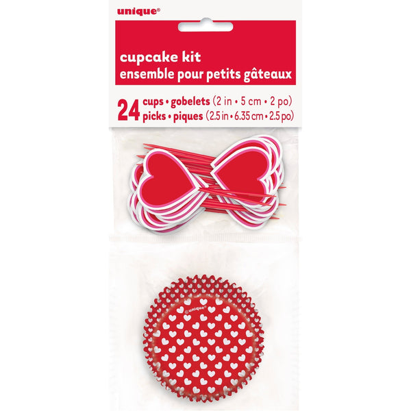 Cupcake Kit - Heart Picks and Cups, Valentine's Day, 24 Count