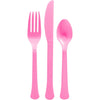 Cutlery Assortment - Bright Pink, Reusable Plastic, 24 Piece