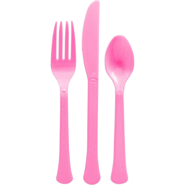 Cutlery Assortment - Bright Pink, Reusable Plastic, 24 Piece