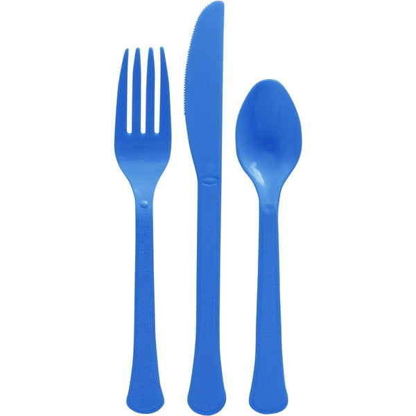 Cutlery Assortment - Bright Royal Blue, Reusable Plastic, 24 Piece