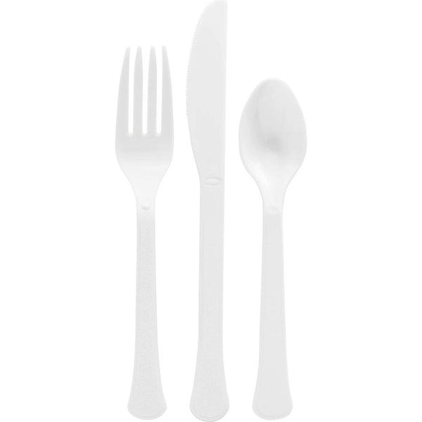 Cutlery Assortment - Frosty White, Reusable Plastic, 24 Count