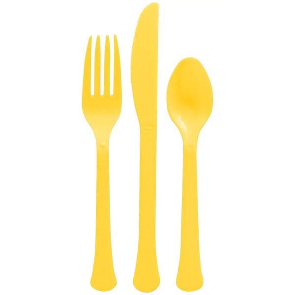 Cutlery Assortment - Yellow Sunshine, Reusable Plastic, 24 Piece