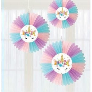 Decoration - Hanging, Unicorn Fan, Paper, 3 Piece