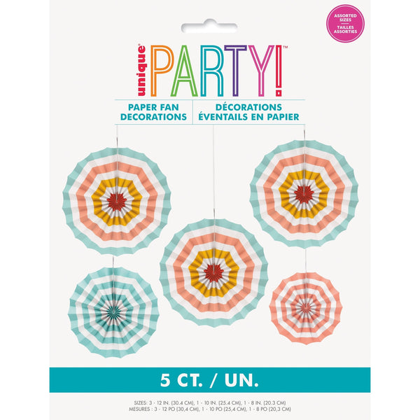 Poolside Summer Paper Fans, Assorted Colors, 5 Count