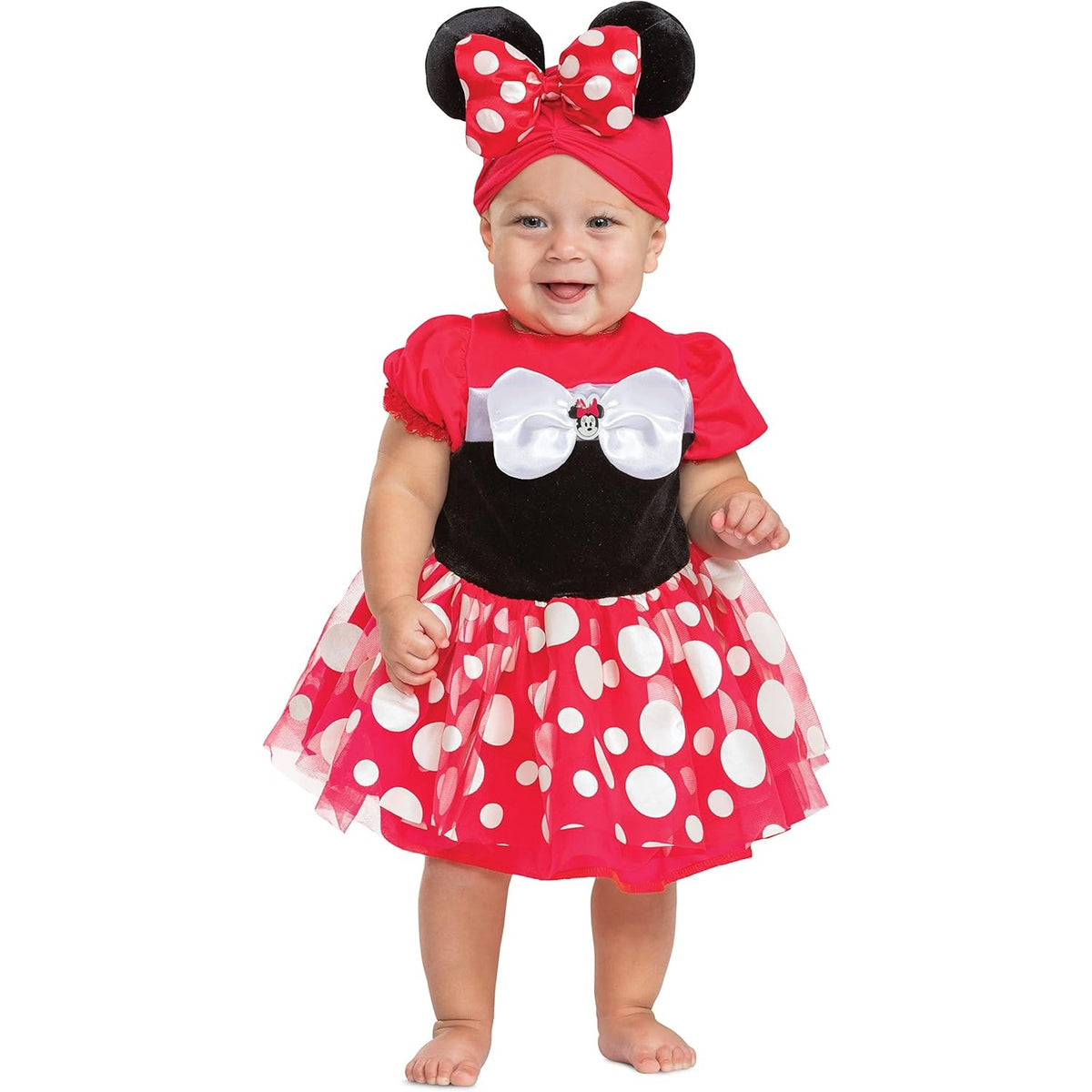 Disguise baby-girls Minnie Mouse Baby Costume, Official Disney Minnie Mouse Costume Onesie and Ears, Infant Size, As Shown, Size 12-18 months