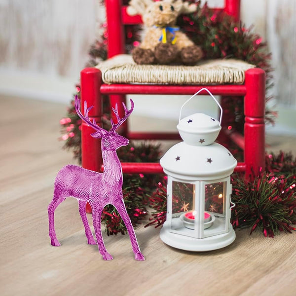 Elegant Electroplated Pink Reindeer Figurine Decoration - 12" x 10" x 6" Pack of 1 - Ideal for Home or Office Decor