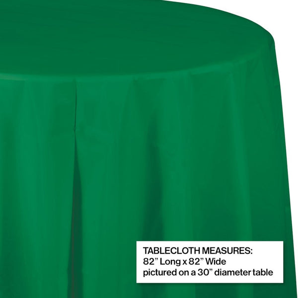 Emerald Green Plastic Octagon Round Table Cover - 82" 1CT