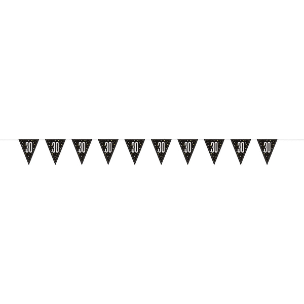 Flag Banner - Black & Silver Glitz 30th Birthday, 9 Feet