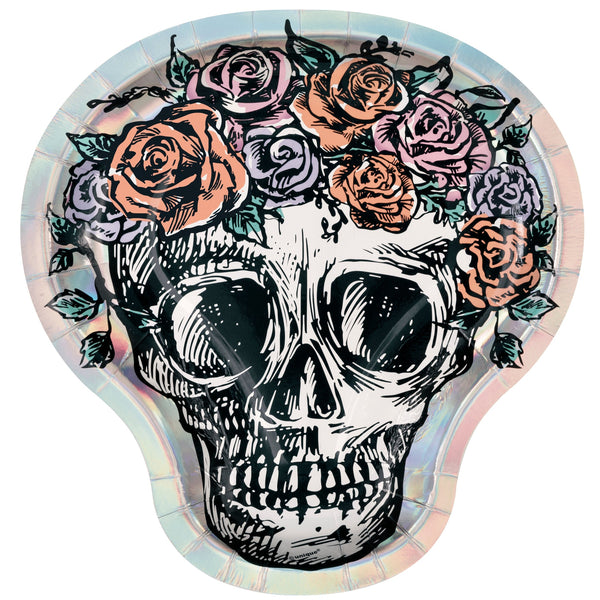 Floral Skull-Shaped Plates, 8 Count 8.25"