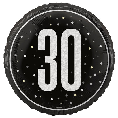 Foil Balloon - 30th Birthday, Glitz Black, 18"