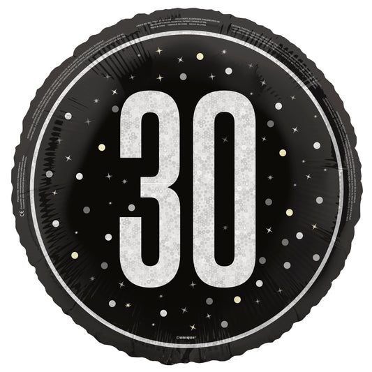Foil Balloon - 30th Birthday, Glitz Black, 18"