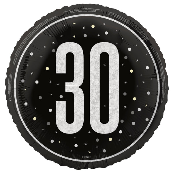 Foil Balloon - 30th Birthday, Glitz Black, 18"