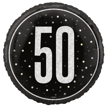 Foil Balloon - 50th Birthday, Glitz Black, 18"