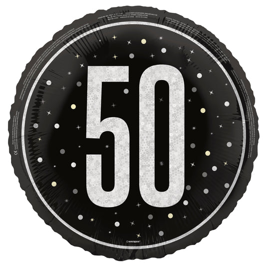 Foil Balloon - 50th Birthday, Glitz Black, 18"