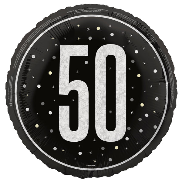 Foil Balloon - 50th Birthday, Glitz Black, 18"