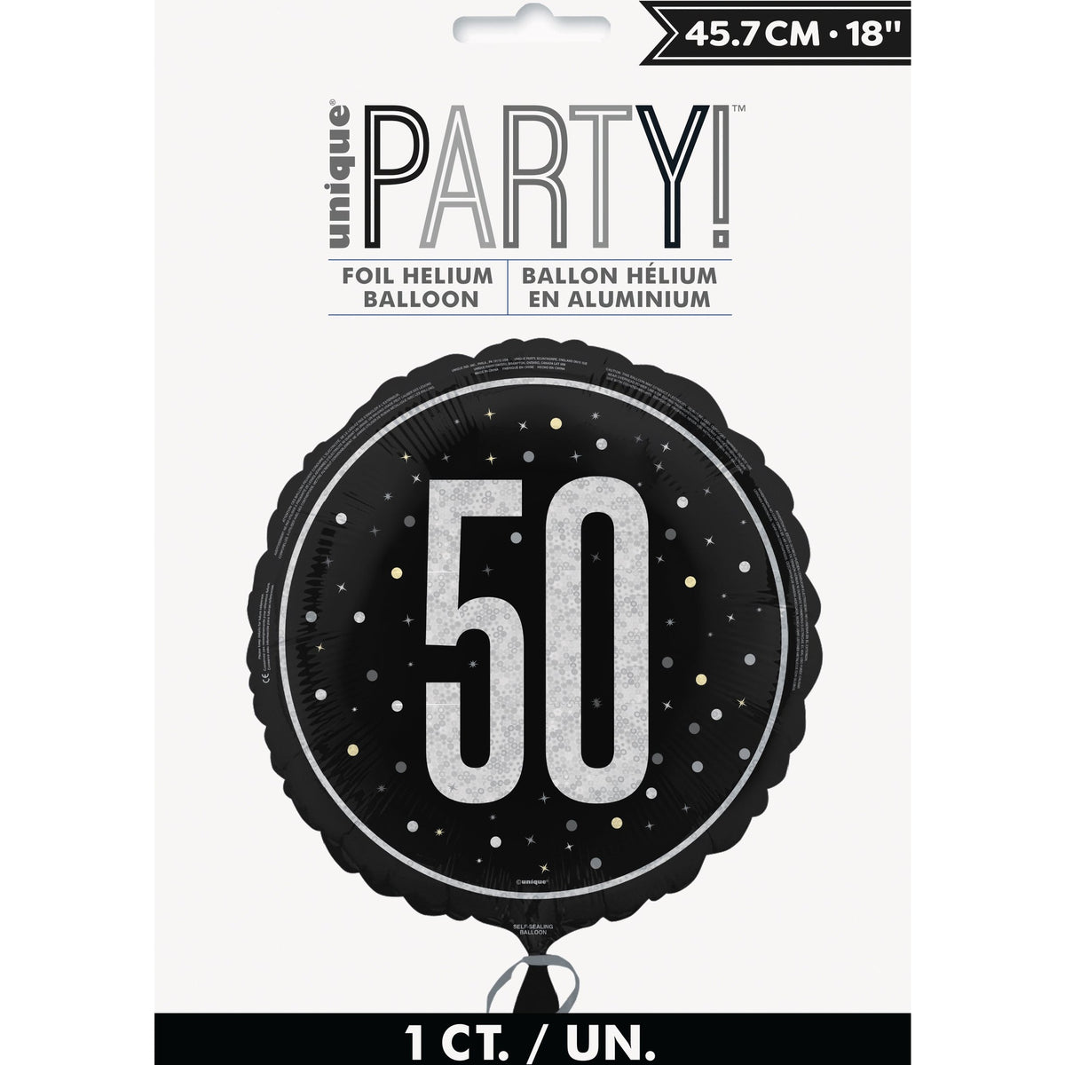 Foil Balloon - 50th Birthday, Glitz Black, 18"