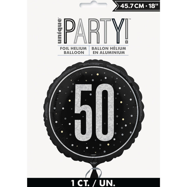 Foil Balloon - 50th Birthday, Glitz Black, 18"