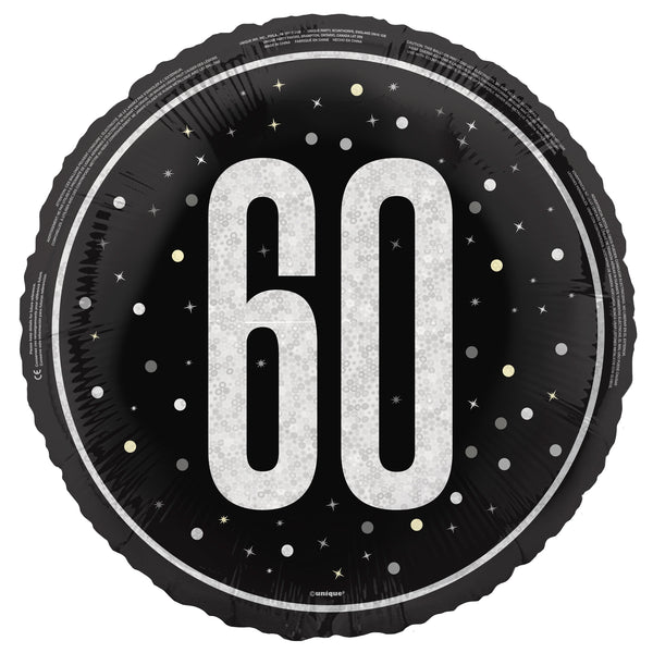 Foil Balloon - 60th Birthday, Glitz Black, 18"