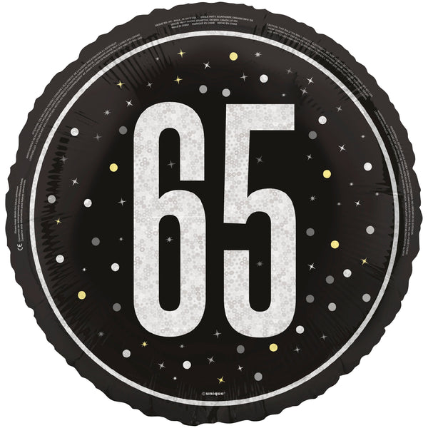 Foil Balloon - 65th Birthday, Glitz Black, 18"