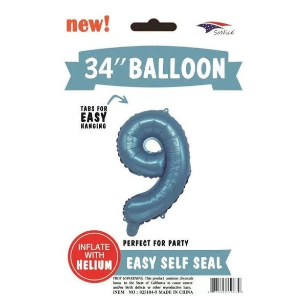 Foil Balloon - Jumbo Number Light Blue 9