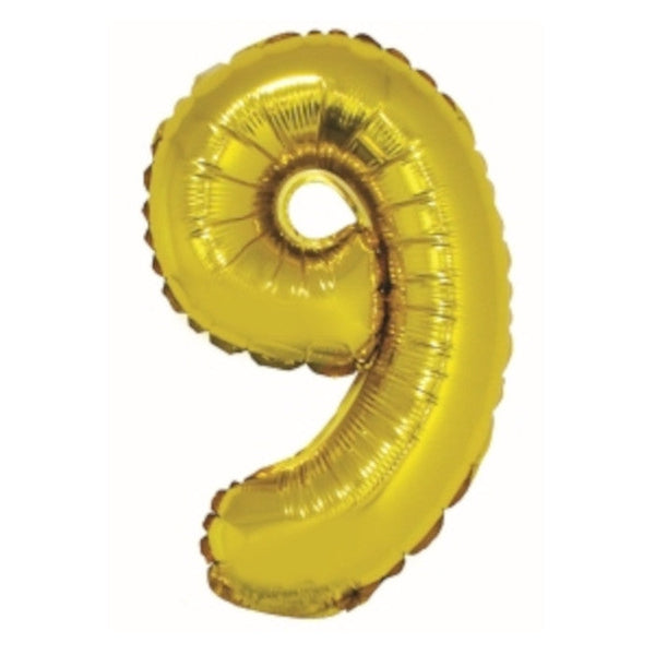 Foil Balloon - Mini Number Gold 9 16 Inch Air-Filled Only, Not Packaged