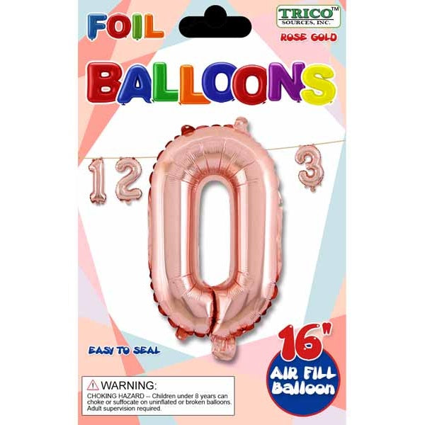 Foil Balloon - Mini Number Rose Gold 0 16 Inch Air-filled Only