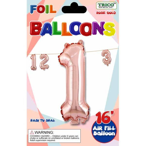 Foil Balloon - Mini Number Rose Gold 1 16 Inch Air-Filled Only