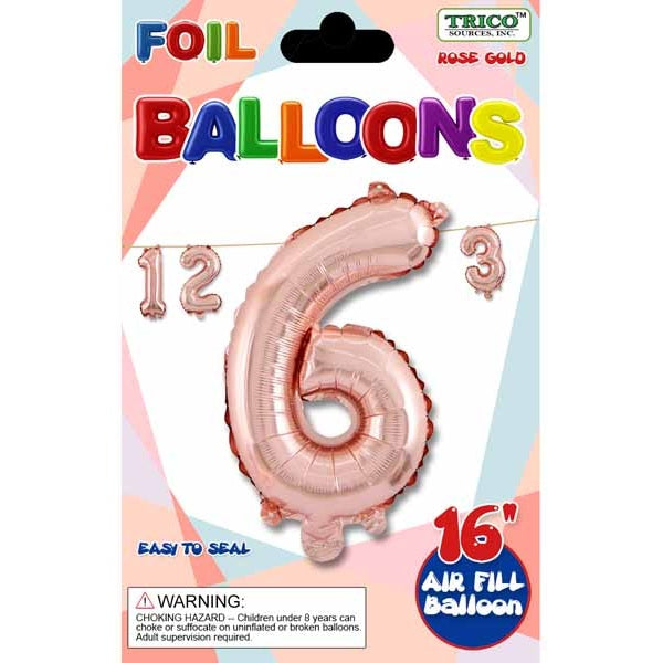 Foil Balloon - Mini Number Rose Gold 6 16 Inch Air-filled Only