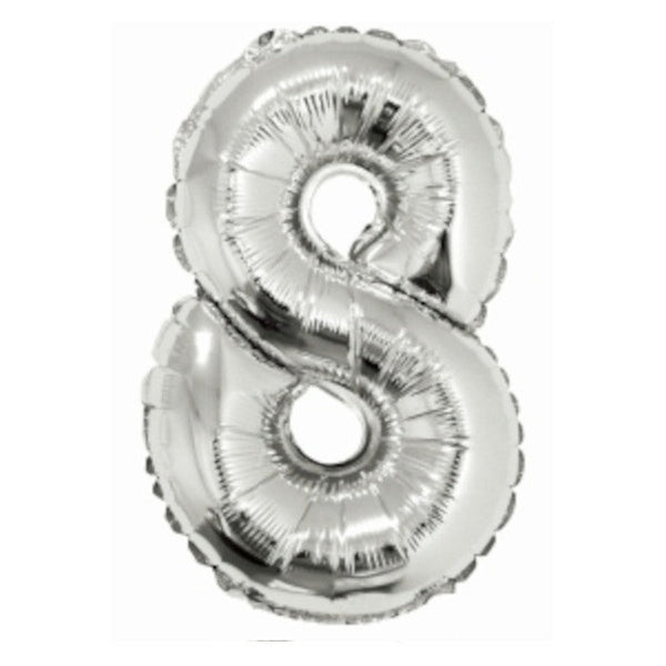 Foil Balloon - Mini Number Silver 8 16 Inch Air-Filled Only, Not Packaged