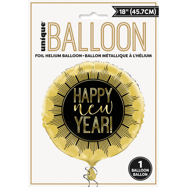 Foil Balloon - Round 18", Happy New Years, Gold and Black