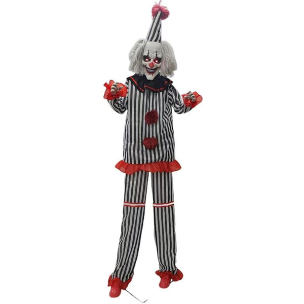 G.Ghouls Animated Standing Clown with Light-Up Eyes, Moving Head & Sound