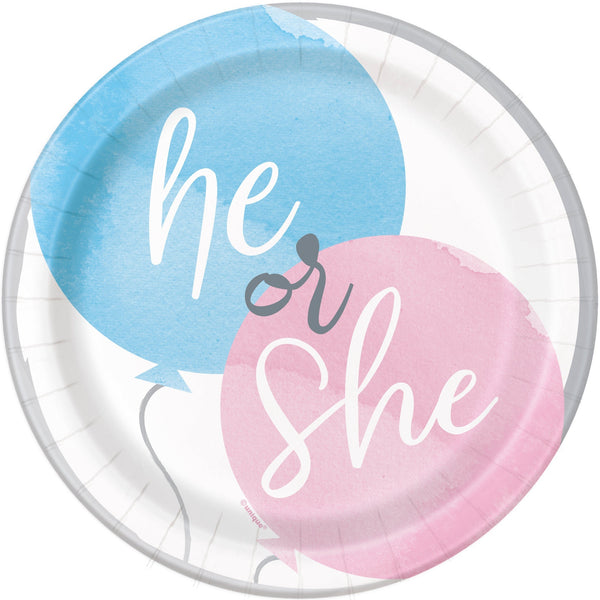Gender Reveal Party 7" Plates, 8 Count