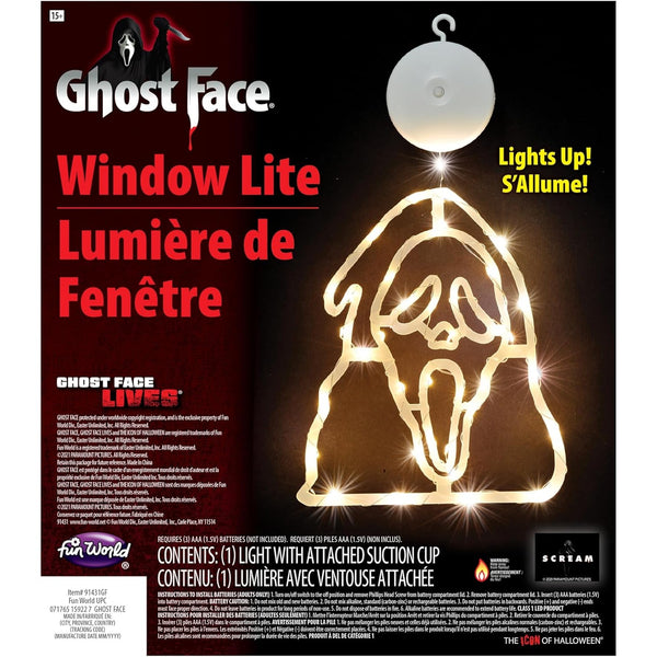 Ghost Face Window Lights Hanging Decoration, 13.5" Tall, White