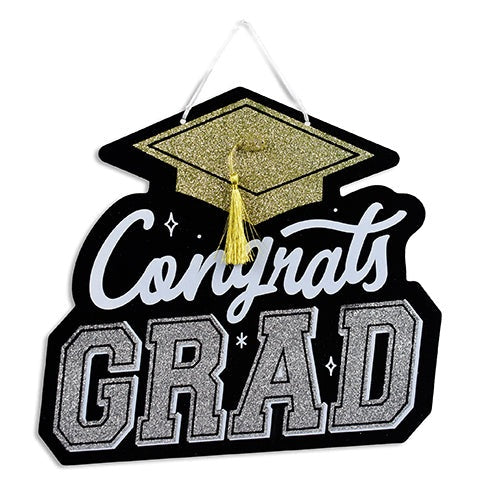 Glitter Graduation Hanging Plaque with Tassel and Ribbon Hanger.