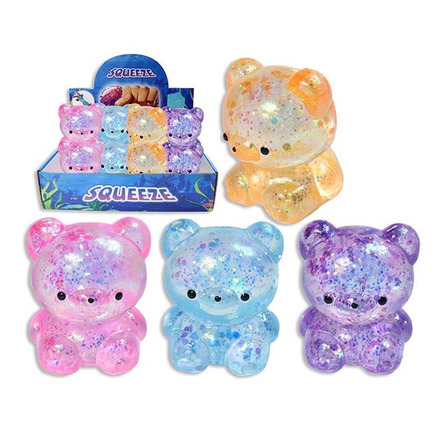 Glitter Squishy Bear. 4 Assorted Colours.