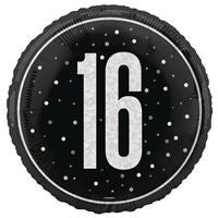Glitz Black 18" Foil Balloon 16th Birthday