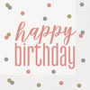 Glitz Rose Gold "Happy Birthday" Lunch Napkins, 16 Count