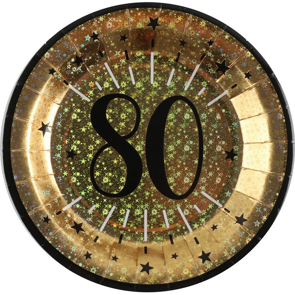 Gold & Black Sparkling 80th Plates, Set of 10