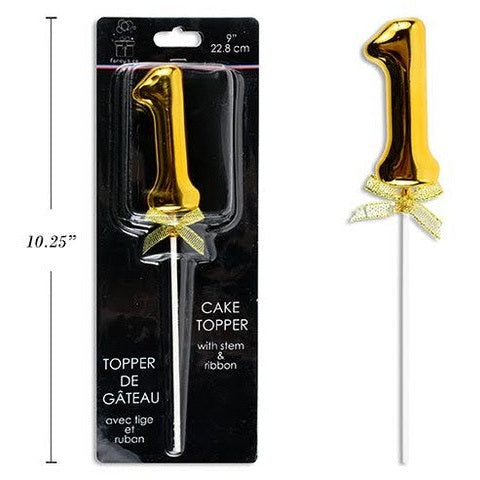 Gold Cake Topper with stem & ribbon #1