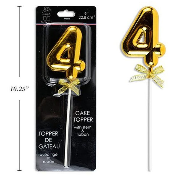 Gold Cake Topper with stem & ribbon #4