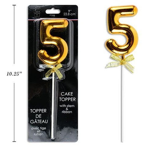 Gold Cake Topper with stem & ribbon #5